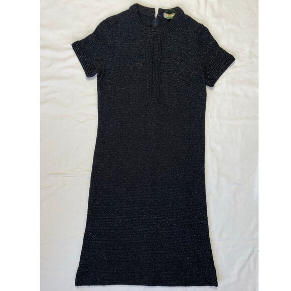 Vintage 70's Black Sparkly Stretch Knit Mod Midi Dress Size S / M Retro Shift - Picture 6 of 10
